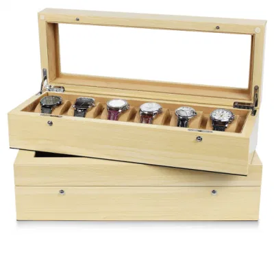 Embalaje moderno hecho a mano de alto brillo reloj sólido cerradura de llave de madera 6 ranuras caja de madera de lujo para regalo